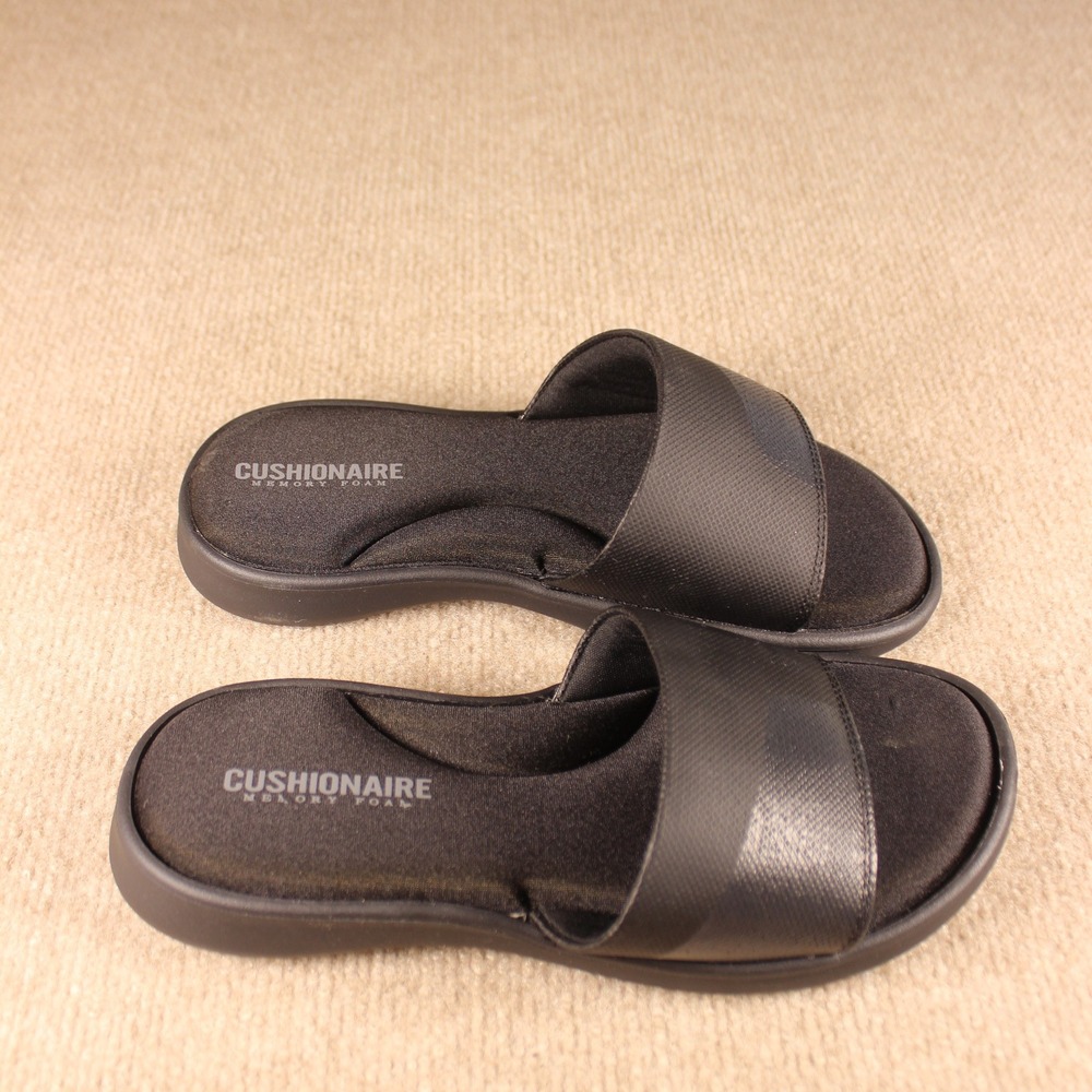 Cushionaire Memory Foam Slide Sandals Black Textured Strap Womens 7M EU 37